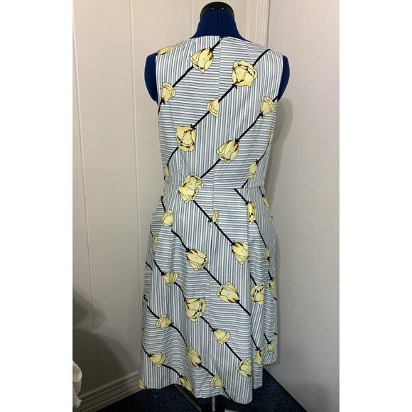 Talbots Dress Size 10 Blue White Yellow Rose Fit N Flare Sleeveless Lined Easter - Picture 3 of 8